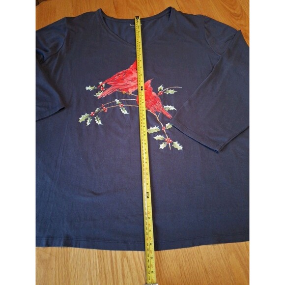 Catherines Holiday Christmas Red Cardinals Black Top Shirt Tee Womens Plus 3X - Picture 3 of 6